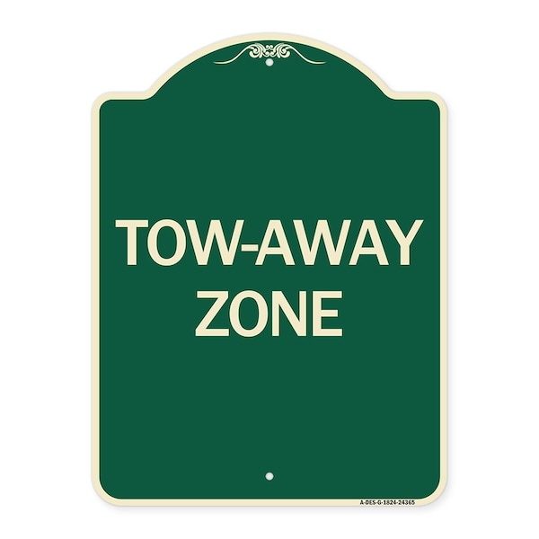 Signmission Designer Series Sign Tow-Away Zone, Green & Tan Heavy-Gauge Aluminum Sign, 24" x 18", G-1824-24365 A-DES-G-1824-24365 - main